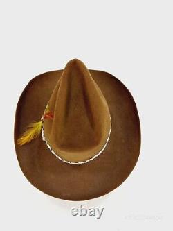 Vintage Stetson 3X Beaver Cowboy Hat Brown Feather 7 1/8