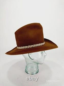 Vintage Stetson 3X Beaver Cowboy Hat Brown Feather 7 1/8