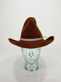 Vintage Stetson 3X Beaver Cowboy Hat Brown Feather 7 1/8