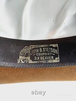 Vintage Stetson 3X Beaver Cowboy Hat Brown Feather 7 1/8