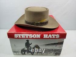 Vintage Stetson 3X Beaver Felt Western Cowboy Feather Brown Beige Hat 7 withBox