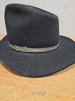 Vintage Stetson 3X Beaver Western Cowboy Hat Black with Silver Hat Band Size 7 3/8