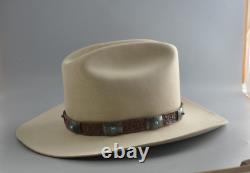 Vintage Stetson 4x Beaver Tan Cowboy Hat Sterling Turquoise Hatband 7 1/4