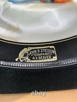 Vintage Stetson Black CARSON Beaver Felt 4X Cowboy Hat withBox 7 Read