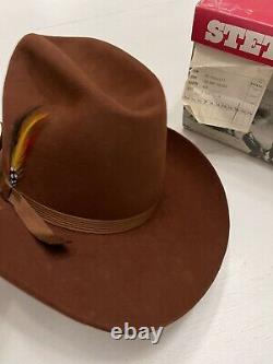 Vintage Stetson Brown Sherry 4X (XXXX) Cowboy Western Hat Feather 7 5/8