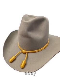 Vintage Stetson Cavalry Hat 3XXX Beaver Gray Yellow Accent 7 1/2