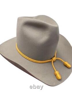 Vintage Stetson Cavalry Hat 3XXX Beaver Gray Yellow Accent 7 1/2