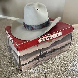 Vintage Stetson Cowboy Hat 5x Beaver Gray withFeather Band-Sz 7 In Original Box