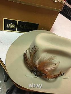 Vintage Stetson Cowboy Hat Rancher, 10X XXXXXXXXXX Beaver Bone Feather, $ilver &