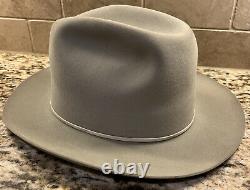 Vintage Stetson TWENTY FIVE Texas Fedora Cowboy Hat Gray 7-1/8 Long Oval & Box