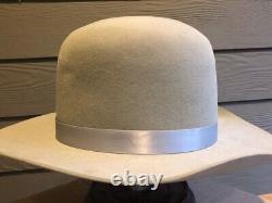 Vintage Stetson Western Cowboy 10 Gallon Open Crown Crease Hat Size 7 1/8 Silver