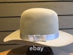 Vintage Stetson Western Cowboy 10 Gallon Open Crown Crease Hat Size 7 1/8 Silver