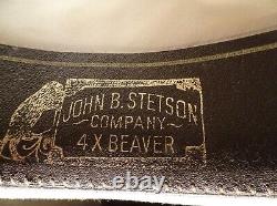 Vintage Stetson Western Cowboy Hat 4X Beaver Tan Size 7, leather band