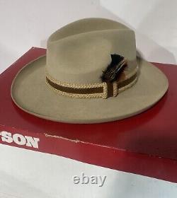 Vintage The Gun Club By Stetson Authentic 3X Beaver 7 1/4 Brown Hat With Box