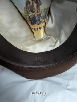 Vintage USA made STETSON cowboy hat 7-1/4 tan 3X BEAVER fur felted brown