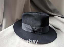 Vintage USA made STETSON fedora hat 7-1/8 genuine BEAVER black FUR FELTED