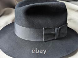 Vintage USA made STETSON fedora hat 7-1/8 genuine BEAVER black FUR FELTED