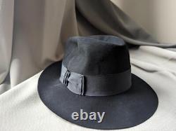 Vintage USA made STETSON fedora hat 7-1/8 genuine BEAVER black FUR FELTED