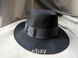 Vintage USA made STETSON fedora hat 7-1/8 genuine BEAVER black FUR FELTED