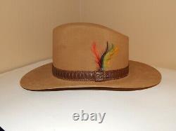 Vtg 1980's Stetson 4X Beaver Cowboy Hat Stampede Color-Acorn size 7-1/8 withBox