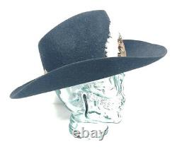 Vtg American Hat Co Beaver Fur Black Western Cowboy Hat w Feathers (23) Inner