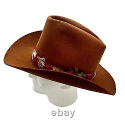 Vtg BEAVER BRAND Cowboy Hat Genuine Fur Felt Custom Made Size 7 1/2 Feather Band