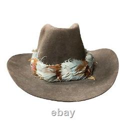 Vtg Beaver Brand Cowboy Hat Genuine Fur Felt Custom Made Size 7 Feather Band