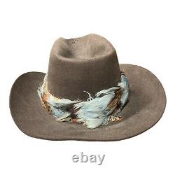 Vtg Beaver Brand Cowboy Hat Genuine Fur Felt Custom Made Size 7 Feather Band
