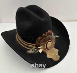 Vtg Charlie 1 Horse Blk Cowboy Hat withSpecial Hat Band Custom Made Sz 7-3/8