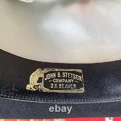 Vtg John B Stetson Black 3X XXX Beaver Wool Cowboy Rancher Hat Size 7 W Box