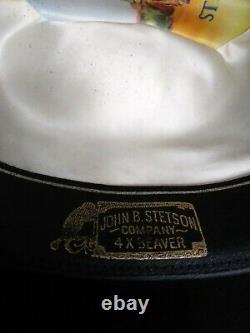 Vtg John B Stetson Cowboy Hat 7 ¼ Black 4X Beaver Felt XXXX Comstock F2140 withBox