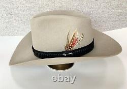 Vtg Stetson 3x XXX Beaver Tan Western Cowboy Hat 7 1/4 Feather JBS Henselmeier's