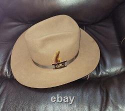 Vtg Stetson 4X XXXX Beaver Cowboy Hat Size 7 1/8 Beige Tan Feather With Box