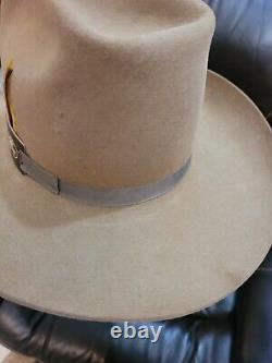 Vtg Stetson 4X XXXX Beaver Cowboy Hat Size 7 1/8 Beige Tan Feather With Box