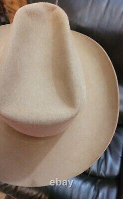 Vtg Stetson 4X XXXX Beaver Cowboy Hat Size 7 1/8 Beige Tan Feather With Box