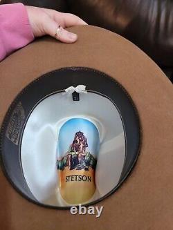 Vtg Stetson 4X XXXX Beaver Cowboy Hat Size 7 1/8 Beige Tan Feather With Box