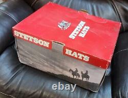 Vtg Stetson 4X XXXX Beaver Cowboy Hat Size 7 1/8 Beige Tan Feather With Box