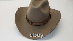 Vtg Stetson 4X (XXXX) Brown Beaver Cowboy Western Hat with feather Band 6 7/8 EUC