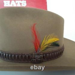 Vtg Stetson 4X (XXXX) Brown Beaver Cowboy Western Hat with feather Band 7 1/4
