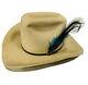 Vtg Stetson Cowboy Hat 6 7/8 Chamois 5x Beaver With Feathers Withbox Euc