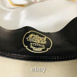 Vtg Stetson Cowboy Hat 6 7/8 Chamois 5X Beaver With Feathers withBox EUC