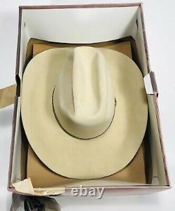 Vtg Stetson Cowboy Hat 6 7/8 Chamois 5X Beaver With Feathers withBox EUC