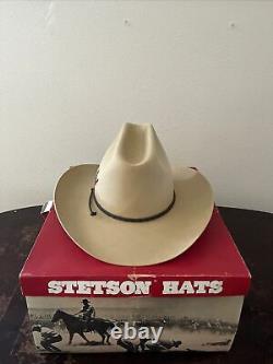 Vtg Stetson Dillon Cowboy Hat 7 1/2 Chamois 5X Beaver With Feathers Withbox