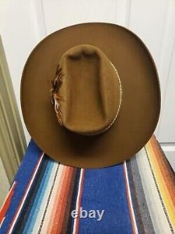 Vtg Stetson Western Hat Size 7 1/2 Brown Beaver Waffle Ban With Feather